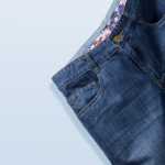 HLA / 헬라스 하우스 캐주얼 패션 이너 허리 무늬 패브릭 블루 가을 겨울 청바지 남성 심플 바지 남성의 그림