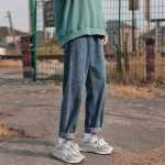 청바지 남성 여름 스트레이트 느슨한 남성 모델 바지 넓은 다리 아메리칸 나인 포인트 여름 얇은 캐주얼 소년 바지의 그림