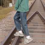 청바지 남성 여름 스트레이트 느슨한 남성 모델 바지 넓은 다리 아메리칸 나인 포인트 여름 얇은 캐주얼 소년 바지의 그림