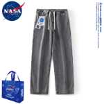NASA 공동 브랜드 복고풍 여름 단색 스트레이트 봄과 가을 청바지 남성 조류 느슨한 와이드 레그 캐주얼 백 바지의 그림