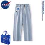 NASA 공동 브랜드 복고풍 여름 단색 스트레이트 봄과 가을 청바지 남성 조류 느슨한 와이드 레그 캐주얼 백 바지의 그림