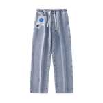 NASA 공동 브랜드 복고풍 여름 단색 스트레이트 봄과 가을 청바지 남성 조류 느슨한 와이드 레그 캐주얼 백 바지의 그림