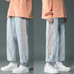 청바지 봄과 가을 남성용 9 분 스트레이트 바지 일본 남성 모델 틈새 디자인 감각 레저 바지 십대 바지의 그림