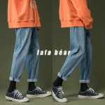 워싱 청바지 남성 2023 가을 새로운 느슨한 스트레이트 캐주얼 바지 일본 백 소년 슬림 9 분 바지의 그림