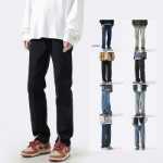 블랙 스트레이트 슬림 청바지 남성 가을 아메리칸 인조 하이 스트리트 캐주얼 바지 남성 인조 바지의 그림