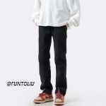 블랙 스트레이트 슬림 청바지 남성 가을 아메리칸 인조 하이 스트리트 캐주얼 바지 남성 인조 바지의 그림