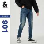 잭존스 잭존스 슬림핏 워싱 캣 위스커 스크래치 디자인 캐주얼 데님 롱 팬츠의 그림