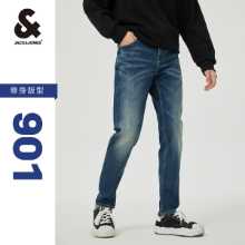 잭존스 잭존스 슬림핏 워싱 캣 위스커 스크래치 디자인 캐주얼 데님 롱 팬츠의 그림