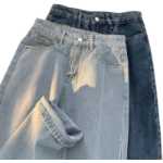 학생 가을 얇은 단락 백 매칭 청바지 남성 느슨한 스트레이트 와이드 레그 팬츠 인 트렌드 캐주얼 바지 소년의 그림