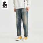 잭존스 잭존스 봄 가을 남성 신축성있는 느슨한 작은 피트 홀 데님 팬츠 220432012의 그림