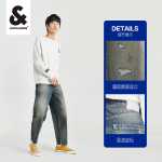 잭존스 잭존스 봄 가을 남성 신축성있는 느슨한 작은 피트 홀 데님 팬츠 220432012의 그림