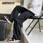 검은 작업 바지 아들 남성 하이 스트리트 인 조수 봄과 가을 느슨한 스트레이트 와이드 레그 캐주얼 바지 힙합 튀긴 거리 바지의 그림