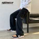 검은 작업 바지 아들 남성 하이 스트리트 인 조수 봄과 가을 느슨한 스트레이트 와이드 레그 캐주얼 바지 힙합 튀긴 거리 바지의 그림