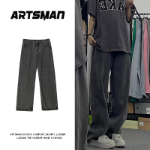 홍콩 차이 문학 남성 블랙 워싱 청바지 남성 가을 아메리칸 타이드 루즈 캐주얼 바지 스트레이트 팬츠의 그림