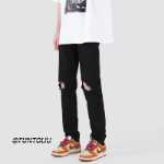 검은 깨진 구멍 청바지 남자 가을 느슨한 스트레이트 바지 아메리칸 하이 스트리트 분위기 복고풍 소년 캐주얼 바지의 그림