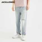 잭 존스 트렌디 캐주얼 편안한 양면 패치 포켓 워시드 고양이 수염 찢어진 청바지 남성용 긴 바지의 그림