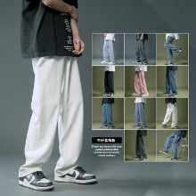 홍콩문예 남성 청바지 남성 가을 스트레이트 루즈 드레이프 와이드 레그 팬츠 트렌드 드래그 플로어 캐주얼 팬츠의 그림