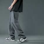 홍콩문예 남성 청바지 남성 가을 스트레이트 루즈 드레이프 와이드 레그 팬츠 트렌드 드래그 플로어 캐주얼 팬츠의 그림