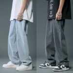홍콩문예 남성 청바지 남성 가을 스트레이트 루즈 드레이프 와이드 레그 팬츠 트렌드 드래그 플로어 캐주얼 팬츠의 그림