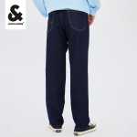 잭 존스 남성 청바지 남성용 느슨한 스트레이트 봄과 여름 진한 파란색 바지 두꺼운 섹션 따뜻한 기술 직물의 그림