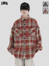 인스 스튜디오 국가 조류 브랜드 커플 아메리칸 스타일은 오래된 삼베 아플리케 자수 셔츠 코트 파괴 체크 무늬 재킷을합니다.의 그림