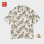 유니클로 남성 모달 코튼 혼방 오픈칼라 셔츠 반팔 하와이 비치 셔츠 씬 재킷 458355의 그림