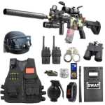 어린이 작은 경찰 장난감 세트 검은 고양이 보안관 모자 소년 특수 부대 야외 SWAT 장비 장난감 총의 그림