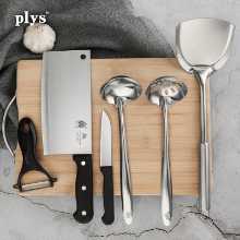 양장 헬리콥터 도마 2 in 1 기숙사 주방 스테인레스 스틸 수프 스푼 깔때기 주걱 슬라이싱 나이프 세트 세트의 그림