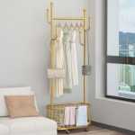 옷걸이 바닥 침실 거는 선반 바퀴로 움직일 수있는 집 실내 그물 빨간 불 고급 건조대 간단한 옷걸이의 그림