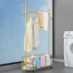 옷걸이 바닥 침실 거는 선반 바퀴로 움직일 수있는 집 실내 그물 빨간 불 고급 건조대 간단한 옷걸이의 그림