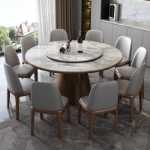 가벼운 고급 슬레이트 식탁과 의자 조합 현대적이고 단순한 고급 원목 가정용 소형 가정용 유도 밥솥과 턴테이블 원형 테이블의 그림