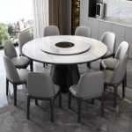 가벼운 고급 슬레이트 식탁과 의자 조합 현대적이고 단순한 고급 원목 가정용 소형 가정용 유도 밥솥과 턴테이블 원형 테이블의 그림