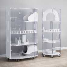 파노라마 투명 고급 고양이 빌라 비 나무 고양이 케이지 아크릴 고양이 캐비닛 비 유리 자동 쓰레기통을 넣을 수 있습니다.의 그림