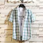 동쪽 비 남성 셔츠 여름 캐주얼 반팔 셔츠 남성 체크 무늬 캐주얼 반팔 셔츠 트렌드 스팟 도매의 그림