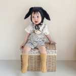 아기 옷 여름 반팔 아기 원시 스트랩 백 가짜 두 조각 아기 옷 곰 아기 옷 도매 보내기의 그림