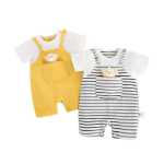 아기 옷 여름 반팔 아기 원시 스트랩 백 가짜 두 조각 아기 옷 곰 아기 옷 도매 보내기의 그림