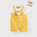 아기 옷 여름 반팔 아기 원시 스트랩 백 가짜 두 조각 아기 옷 곰 아기 옷 도매 보내기의 그림