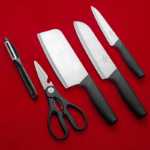 도마 스테인레스 스틸 검은 칼날 초퍼 과일 칼 도마 주방 나이프 세트 선물 나이프 초퍼 세트의 그림