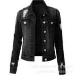 스팟 위시 아마존 유럽과 미국 여성 데님 재킷 구멍 얇은 여성 데님 재킷 재킷의 그림