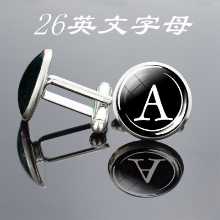 알파벳 26 글자 커프스 단추 금속 시간 보석 프랑스 셔츠 장식 남성 의류 보석 선물의 그림