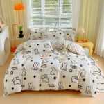 작은 신선한 4 피스 두꺼운면 기모 이불 커버 3 피스 워시 코튼 롱 스테이플 코튼 학생 기숙사 침대 시트 모델의 그림