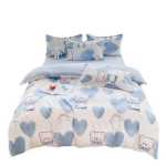 작은 신선한 4 피스 두꺼운면 기모 이불 커버 3 피스 워시 코튼 롱 스테이플 코튼 학생 기숙사 침대 시트 모델의 그림