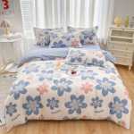 작은 신선한 4 피스 두꺼운면 기모 이불 커버 3 피스 워시 코튼 롱 스테이플 코튼 학생 기숙사 침대 시트 모델의 그림