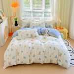 작은 신선한 4 피스 두꺼운면 기모 이불 커버 3 피스 워시 코튼 롱 스테이플 코튼 학생 기숙사 침대 시트 모델의 그림