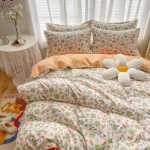 작은 신선한 4 피스 두꺼운면 기모 이불 커버 3 피스 워시 코튼 롱 스테이플 코튼 학생 기숙사 침대 시트 모델의 그림