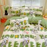 작은 신선한 4 피스 두꺼운면 기모 이불 커버 3 피스 워시 코튼 롱 스테이플 코튼 학생 기숙사 침대 시트 모델의 그림