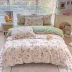 작은 신선한 4 피스 두꺼운면 기모 이불 커버 3 피스 워시 코튼 롱 스테이플 코튼 학생 기숙사 침대 시트 모델의 그림