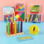 업그레이드 유아 초등학교 수학 교구 계산 기하학 시계 인지 퍼즐 교구 장난감 전체 세트의 그림