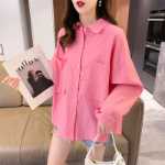 실제 90 코튼 10 비스코스 2024 봄 새로운 느슨한 셔츠 디자인 감각 복고풍 홍콩 맛 셔츠 양치의 그림